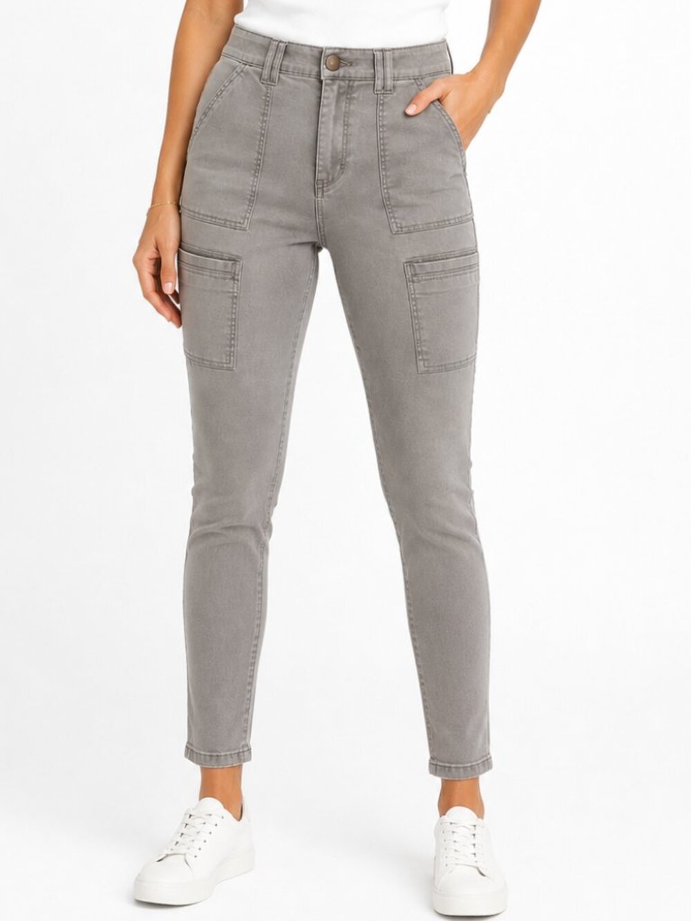 DEMOCRACY Ab Solution Slim Skinny Cargo Utility Pants Grey Taupe Size 4 EUC